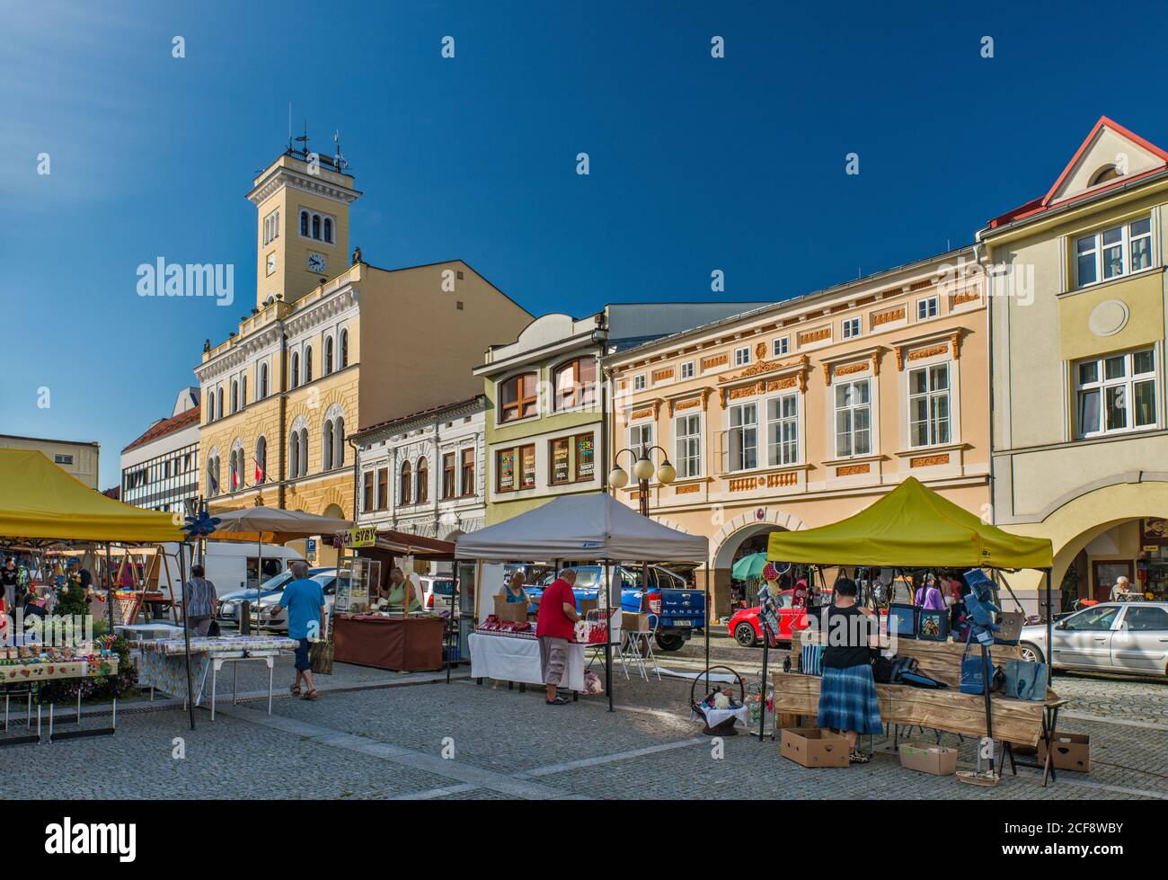 Street market at namesti Miru, town square in Frenštát pod Radhoštěm, Moravian-Silesian Region, Moravia, Czech Republic Stock Photo