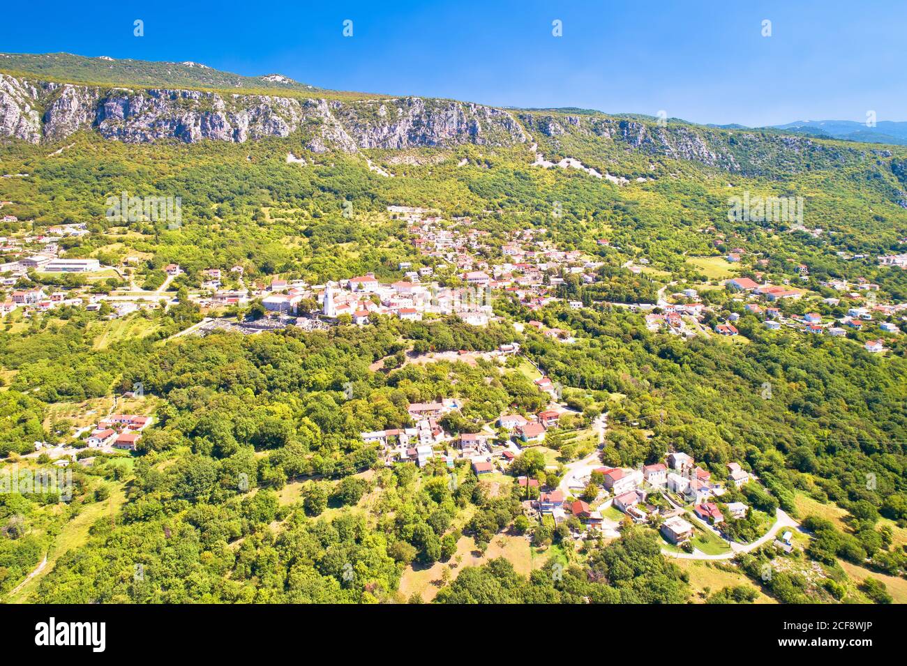 Historic town of Bribir in Vinodol valley aerial view, Kvarner region of Croatia Stock Photo