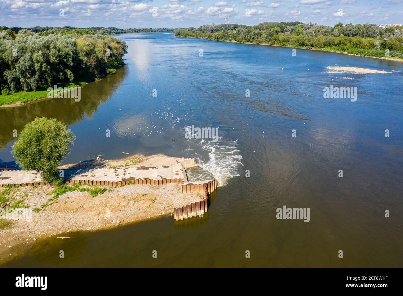Discharge of sewage into the river, ecological disaster after failure of the sewage treatment plant, Warsaw, Poland Stock Photo