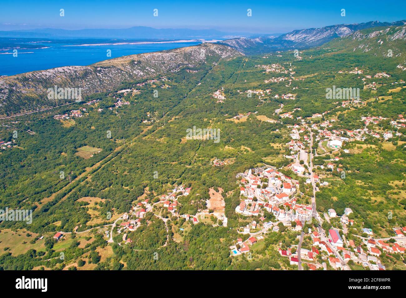 Vinodol valley and town of Bribir aerial view, Kvarner region of Croatia Stock Photo