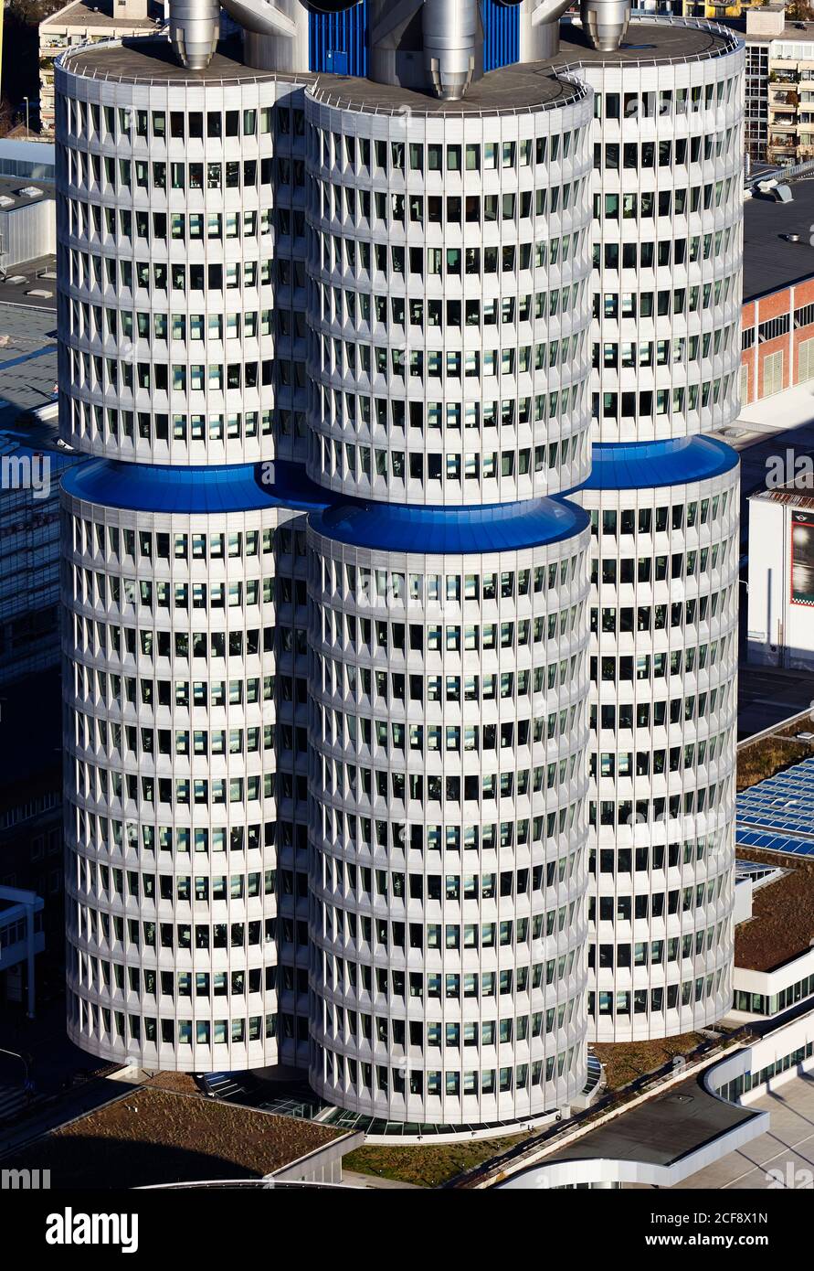Aerial view of the BMW headquarters in Munich Stock Photo