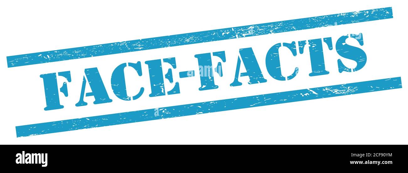 FACE-FACTS text on blue grungy rectangle stamp. Stock Photo