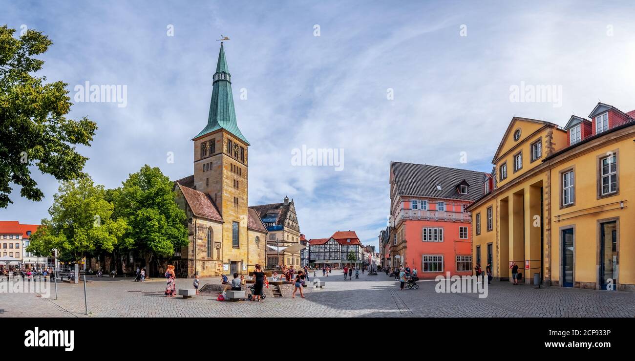 Church and Market in Hameln, Germany Stock Photo Alamy