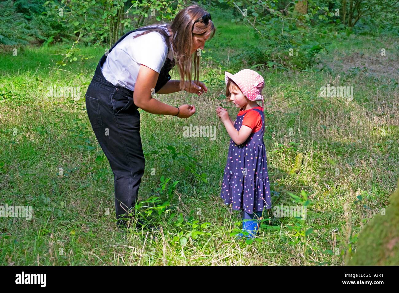 Woman and child in the countryside in summer on staycation during covid 19 pandemic Carmarthenshire Wales UK Britain  KATHY DEWITT Stock Photo