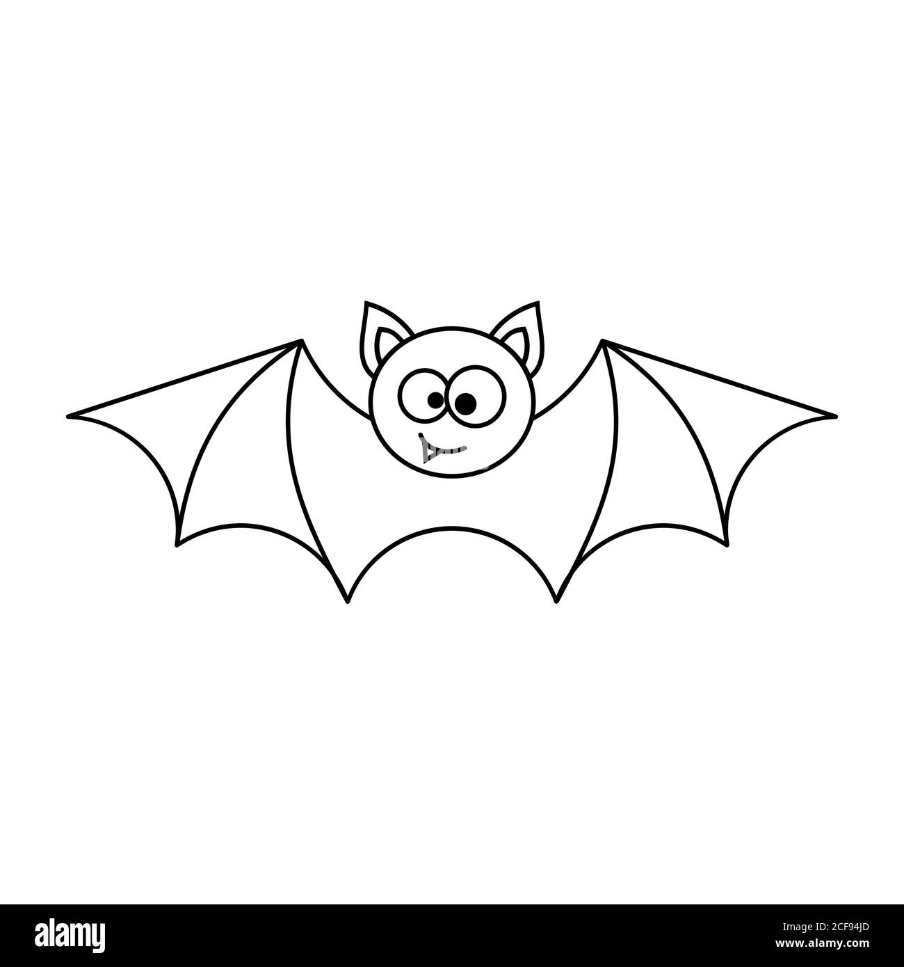 Cute halloween bat. Doodle illustration of a little bat smiling. Bat with spread wings and funny face. Happy Halloween concept. Black outline on white Stock Vector