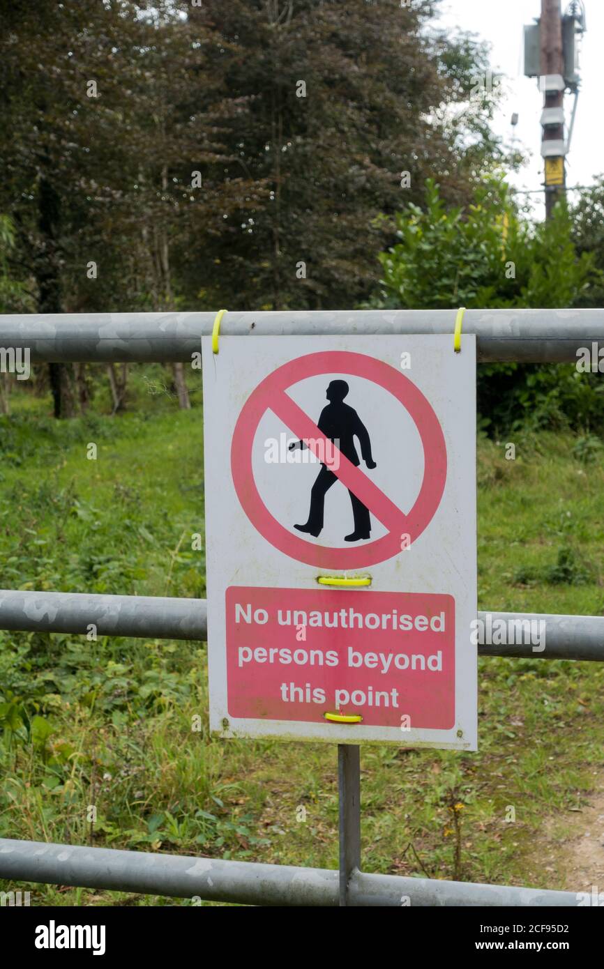 No unauthorised persons notice closeup Stock Photo