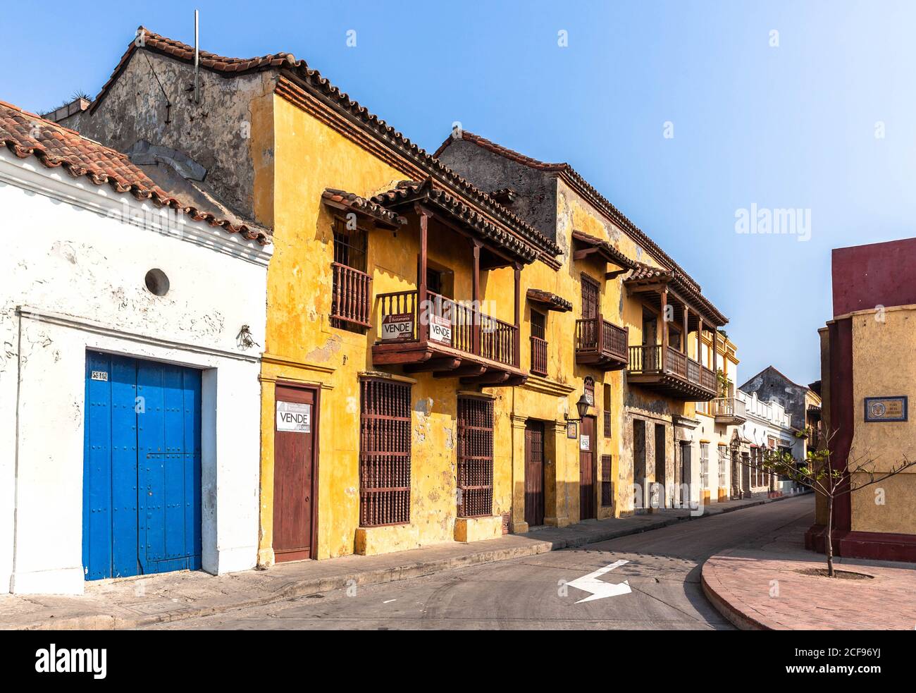 A two storey Spanish colonial style house for sale, Cartagena de Indias, Colombia. Stock Photo