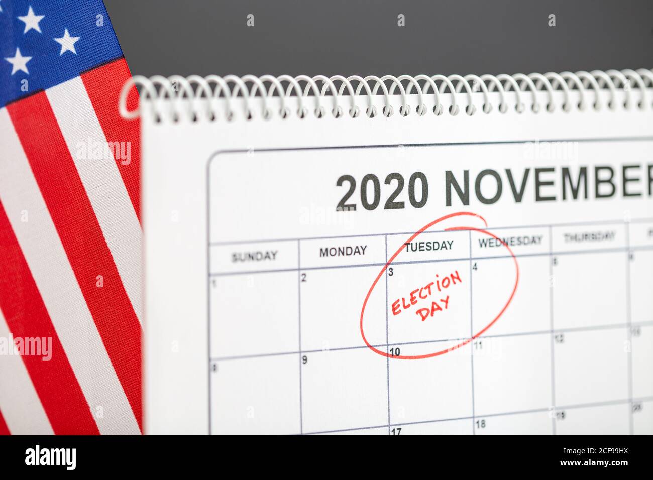 November 3, 2020 Election day concept. Desk calendar with November 3rd marked in red Stock Photo