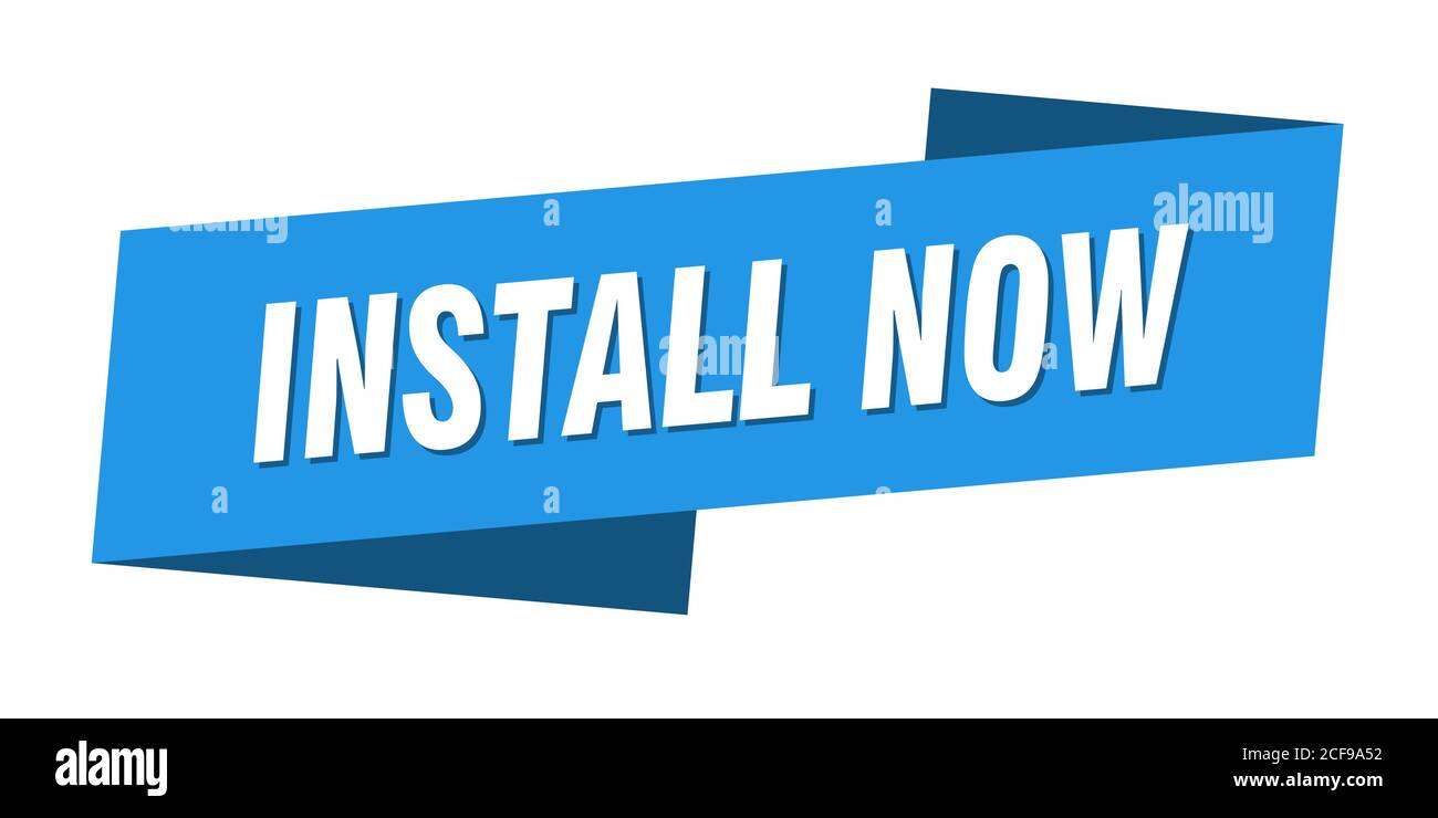 Installation Sticker Format install now banner template. ribbon label sticker. sign Stock Vector ...