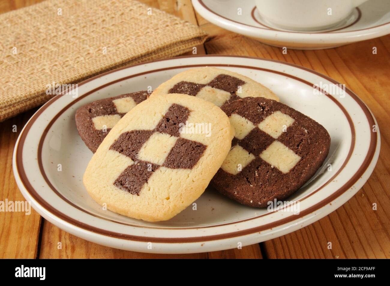 A plate of shortbread cookies with a checkerboard pattern Stock Photo