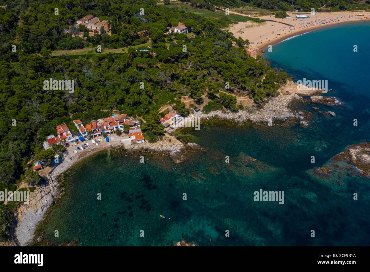 Aerial view of Cala S'Alguer in Palamos on the Costa Brava in Catalonia, Spain Stock Photo