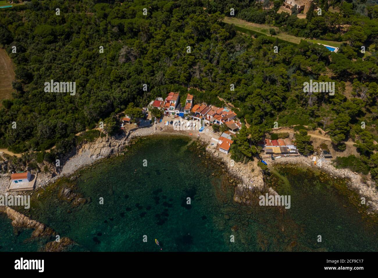 Aerial view of Cala S'Alguer in Palamos on the Costa Brava in Catalonia, Spain Stock Photo