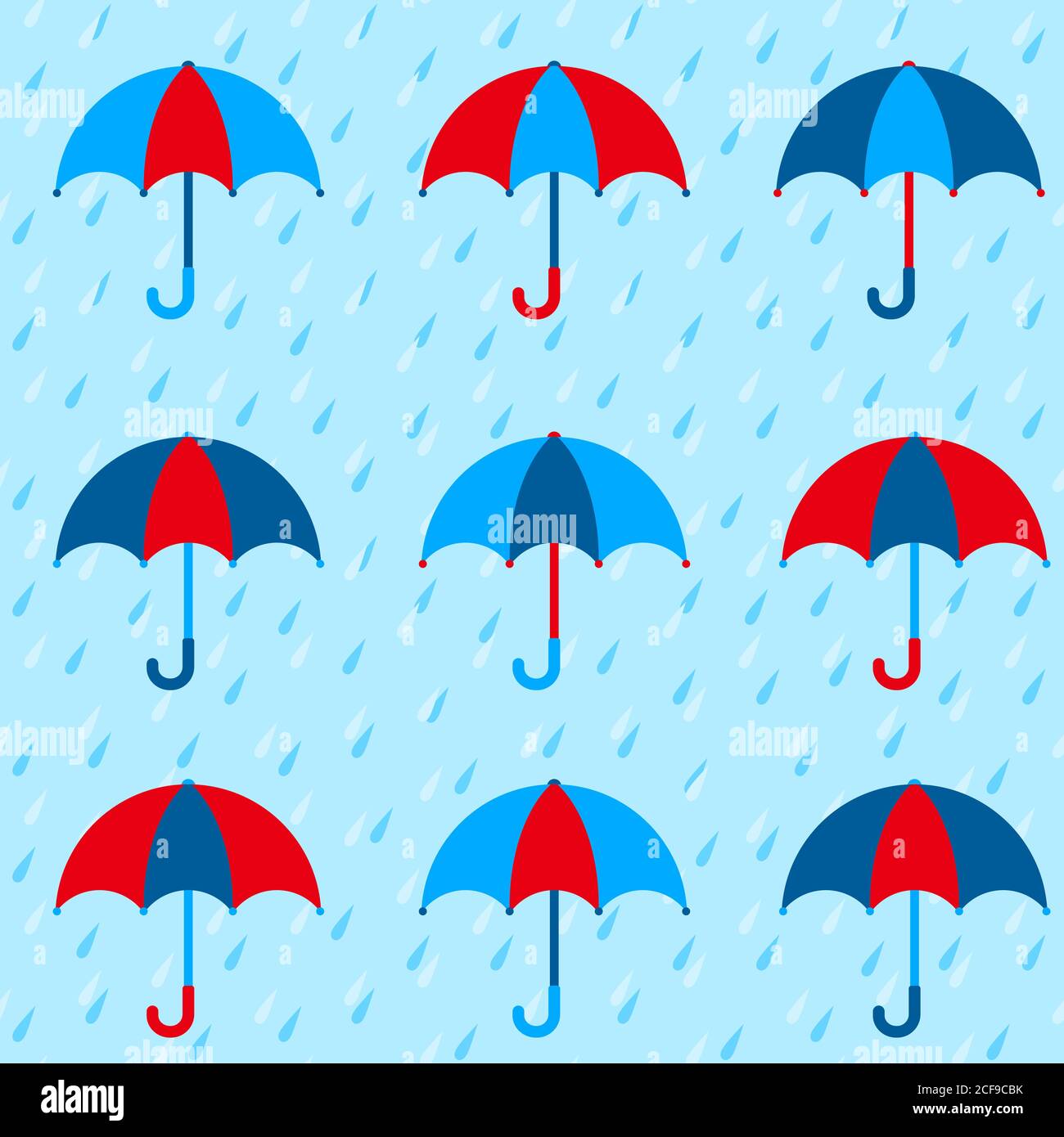 Autumn pattern with colorful umbrellas and rain. Seamless vector background. Stock Vector