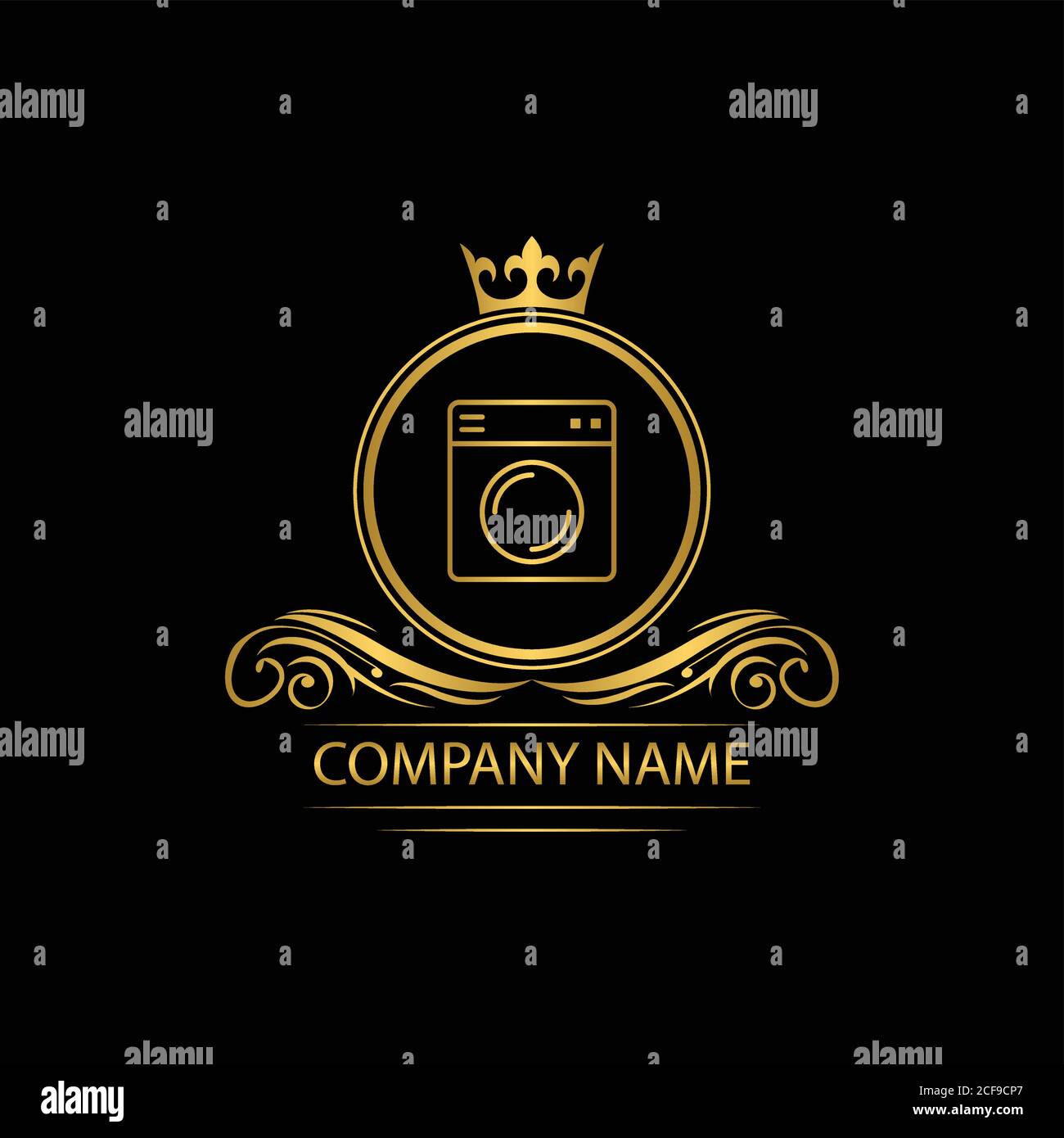 washing machine logo template luxury royal vector company decorative emblem with crown Stock Vector