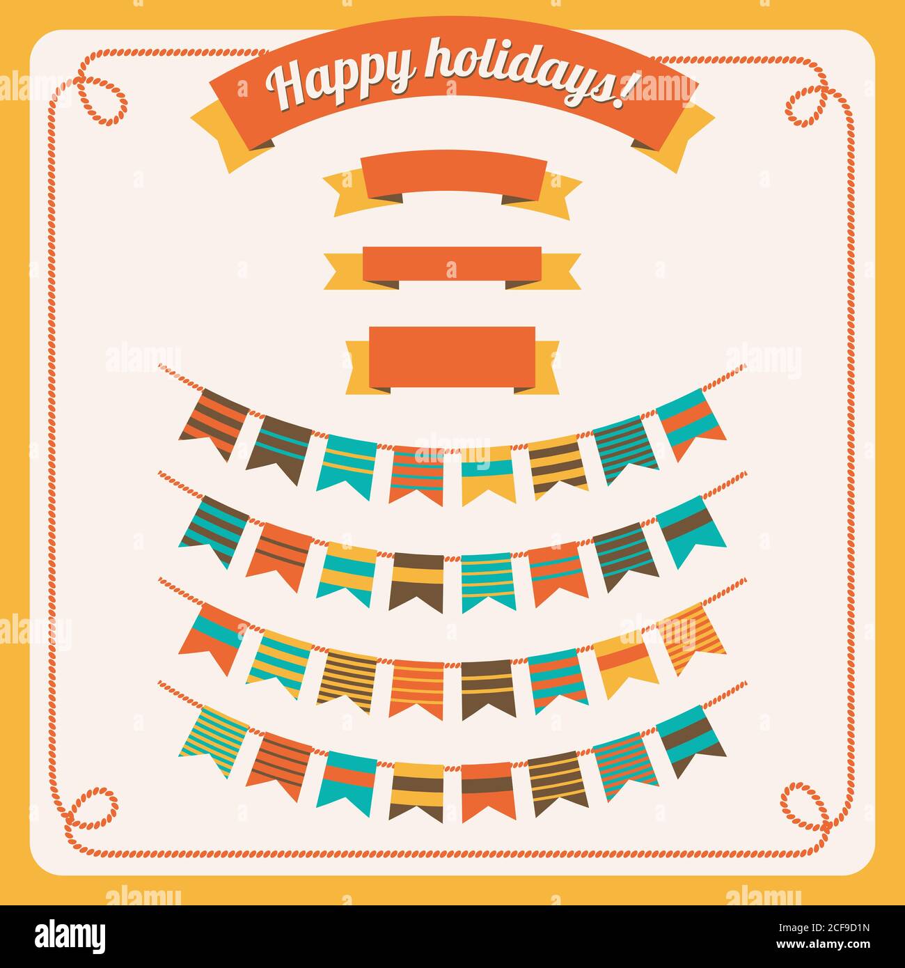 Set of bunting and garland in retro colors, with banners. Vector illustration. Stock Vector
