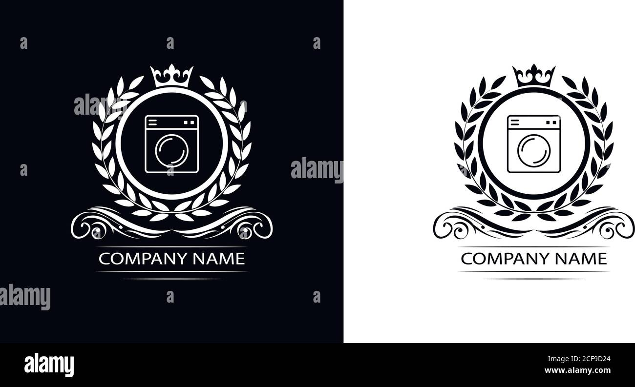 washing machine logo template luxury royal vector company decorative emblem with crown Stock Vector