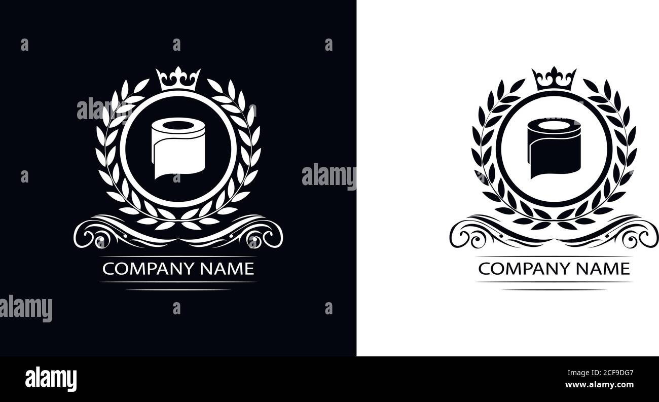 toliet paper logo template luxury royal vector company decorative emblem with crown Stock Vector