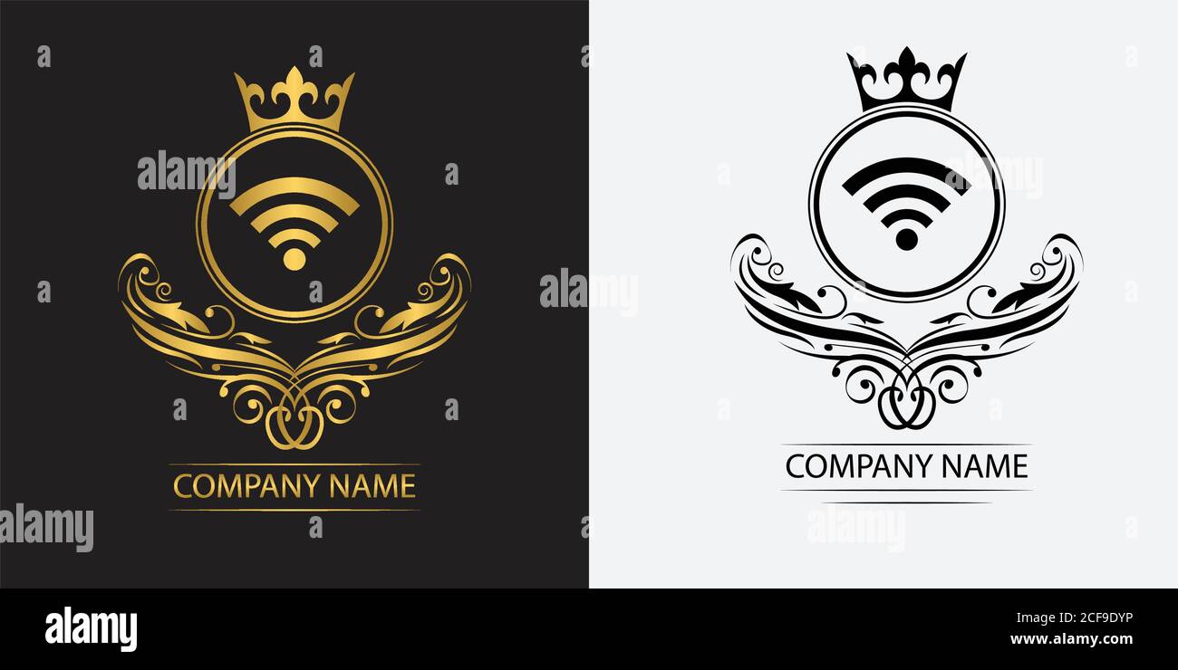 wifi logo template luxury royal vector company decorative emblem with crown Stock Vector