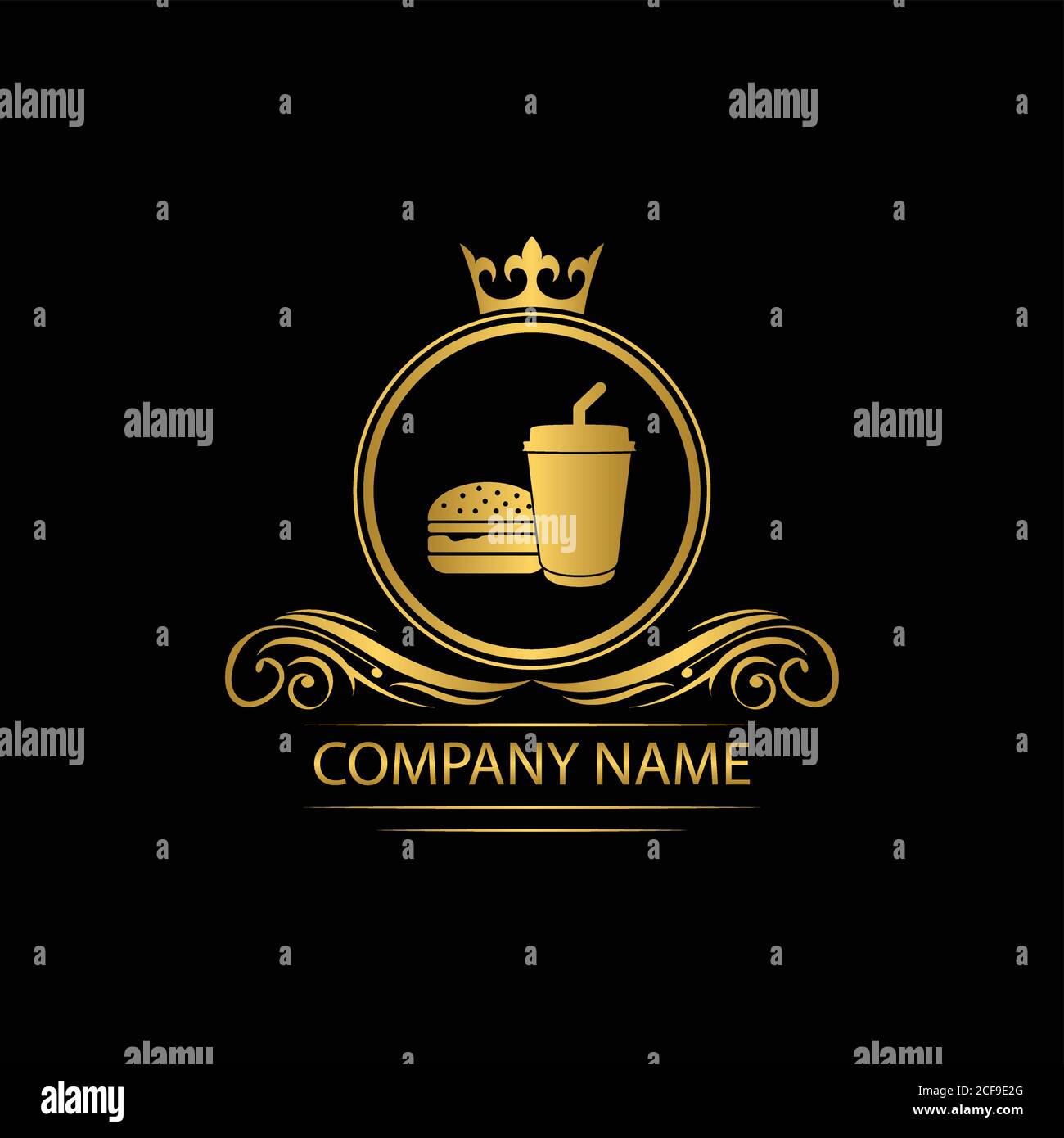 fast food restaurant logo template luxury royal food vector company decorative emblem with crown Stock Vector