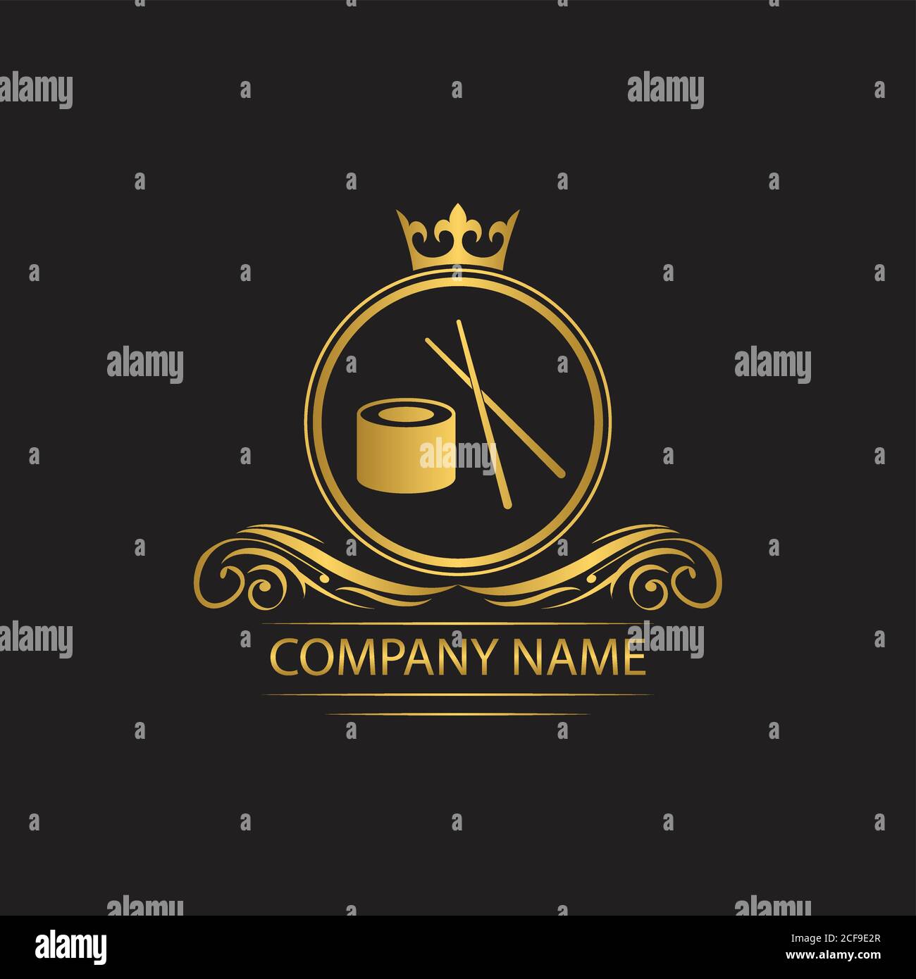 sushi logo template luxury royal restaurant vector company decorative emblem with crown Stock Vector