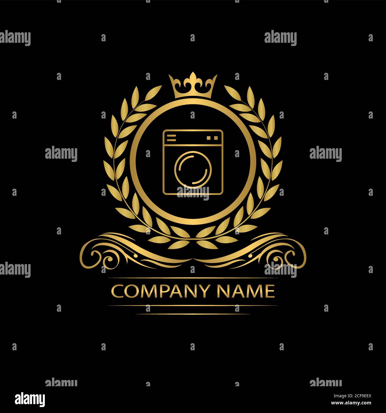 washing machine logo template luxury royal vector company decorative emblem with crown Stock Vector