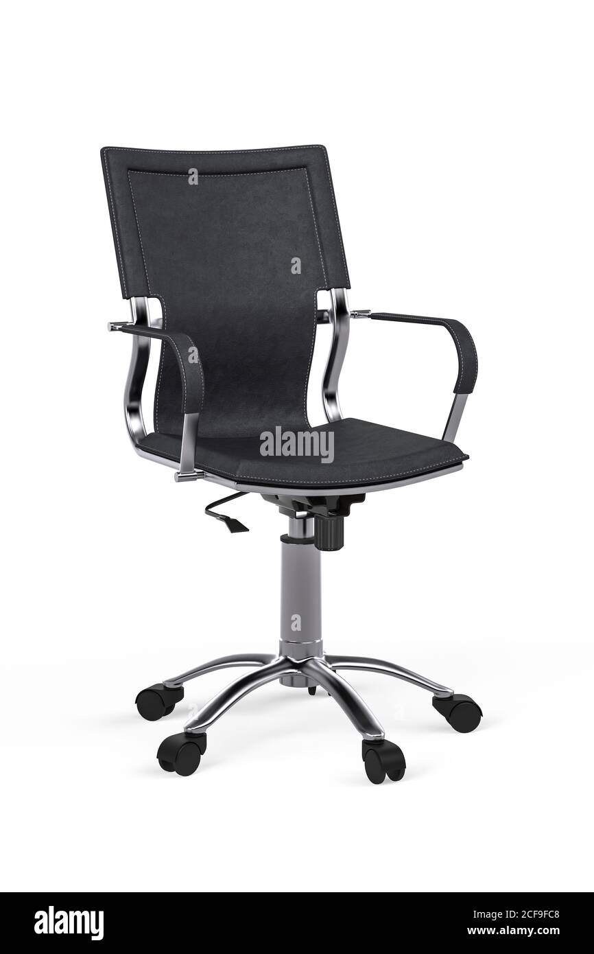 Black office chair with a metal leg with five wheels isolated on