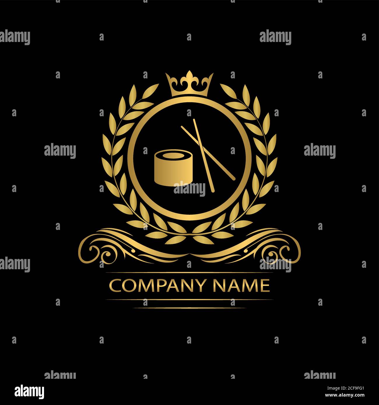sushi logo template luxury royal restaurant vector company decorative emblem with crown Stock Vector