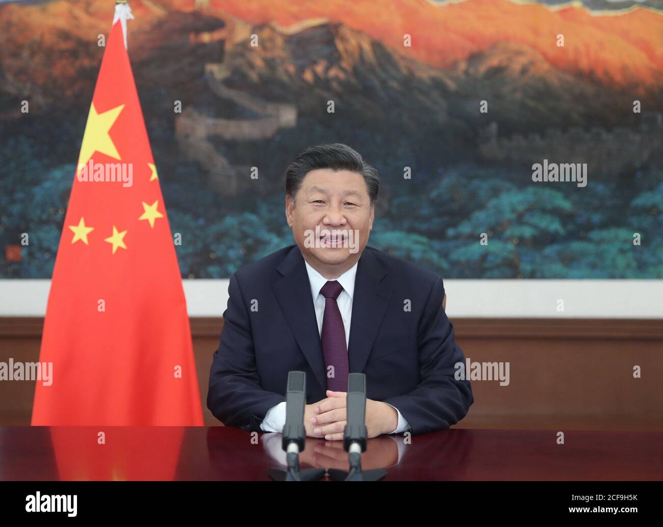 Beijing, China. 4th Sep, 2020. Chinese President Xi Jinping addresses the Global Trade in Services Summit of the 2020 China International Fair for Trade in Services (CIFTIS) via video on Sept. 4, 2020. Credit: Ju Peng/Xinhua/Alamy Live News Stock Photo