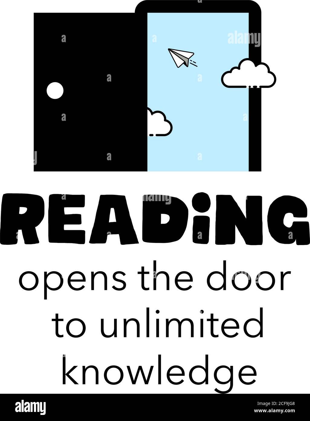 Reading ope the door to unlimited knowledge. Design about International Literacy Day celebration, 8th September. illustration vector. Stock Vector