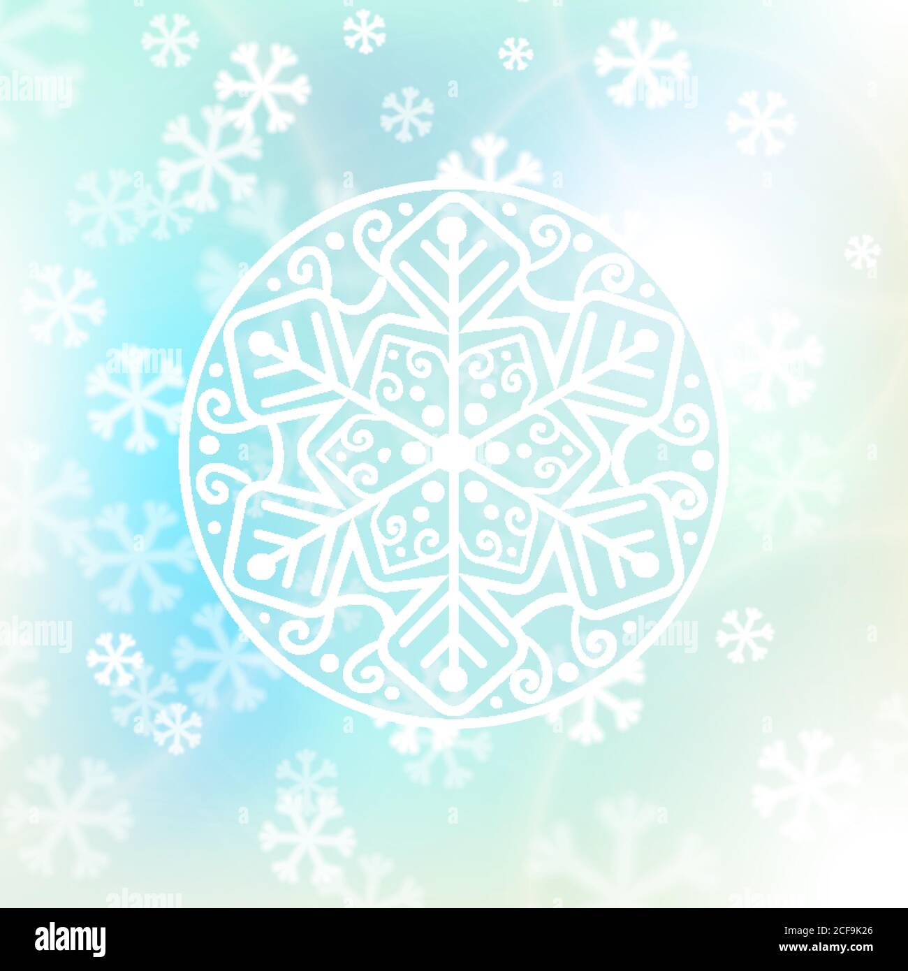 Abstract Christmas background with white snowflakes and light soft ...