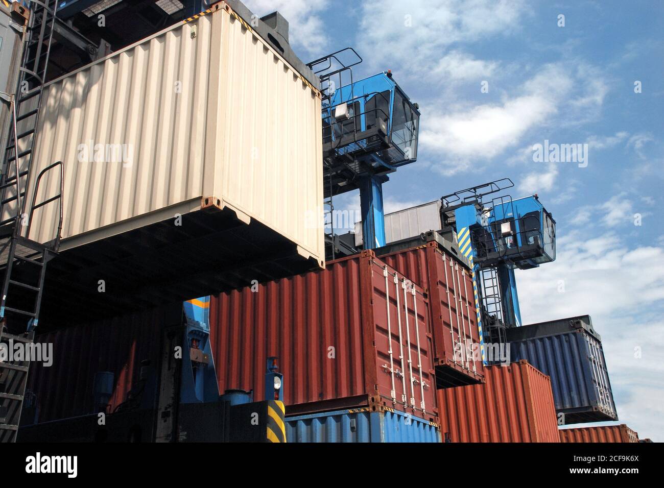 Container loading in a cargo freight with industrial crane Stock Photo ...