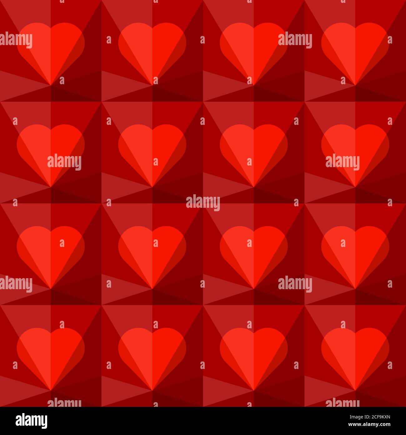 Pattern with red crystal hearts. Abstract seamless vector background. Stock Vector