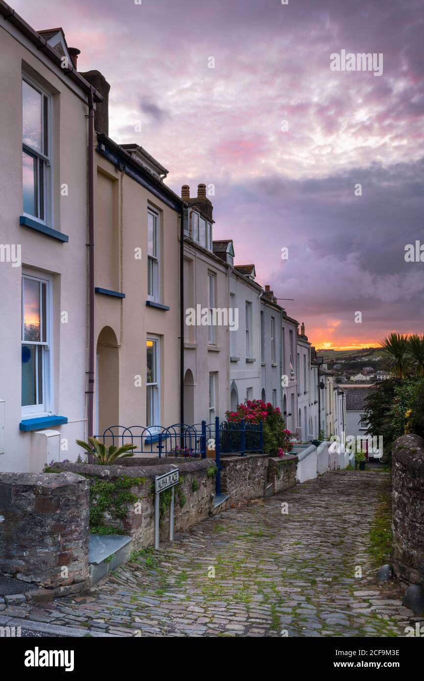 Alpha Place, Appledore, North Devon - The only surviving example of a cobbled street in Appledore, Alpha Place is a terrace of houses that has remaine Stock Photo