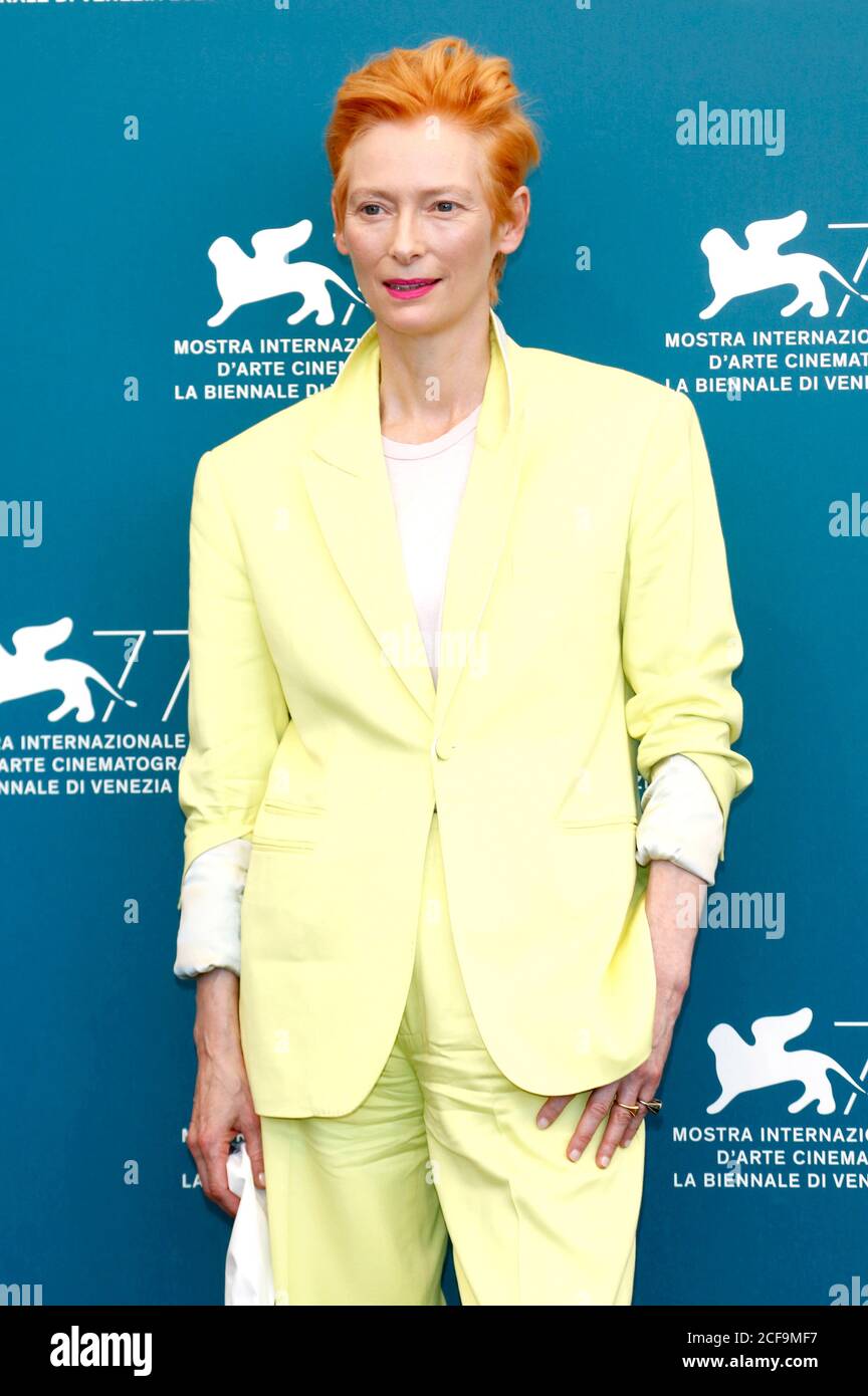 Venice, Italy. 03rd Sep, 2020. Tilda Swinton attending the photocall of the movie 'The Human Voice' at the 77th Venice Film Festival on September 3, 2020 in Venice, Italy Credit: Geisler-Fotopress GmbH/Alamy Live News Stock Photo