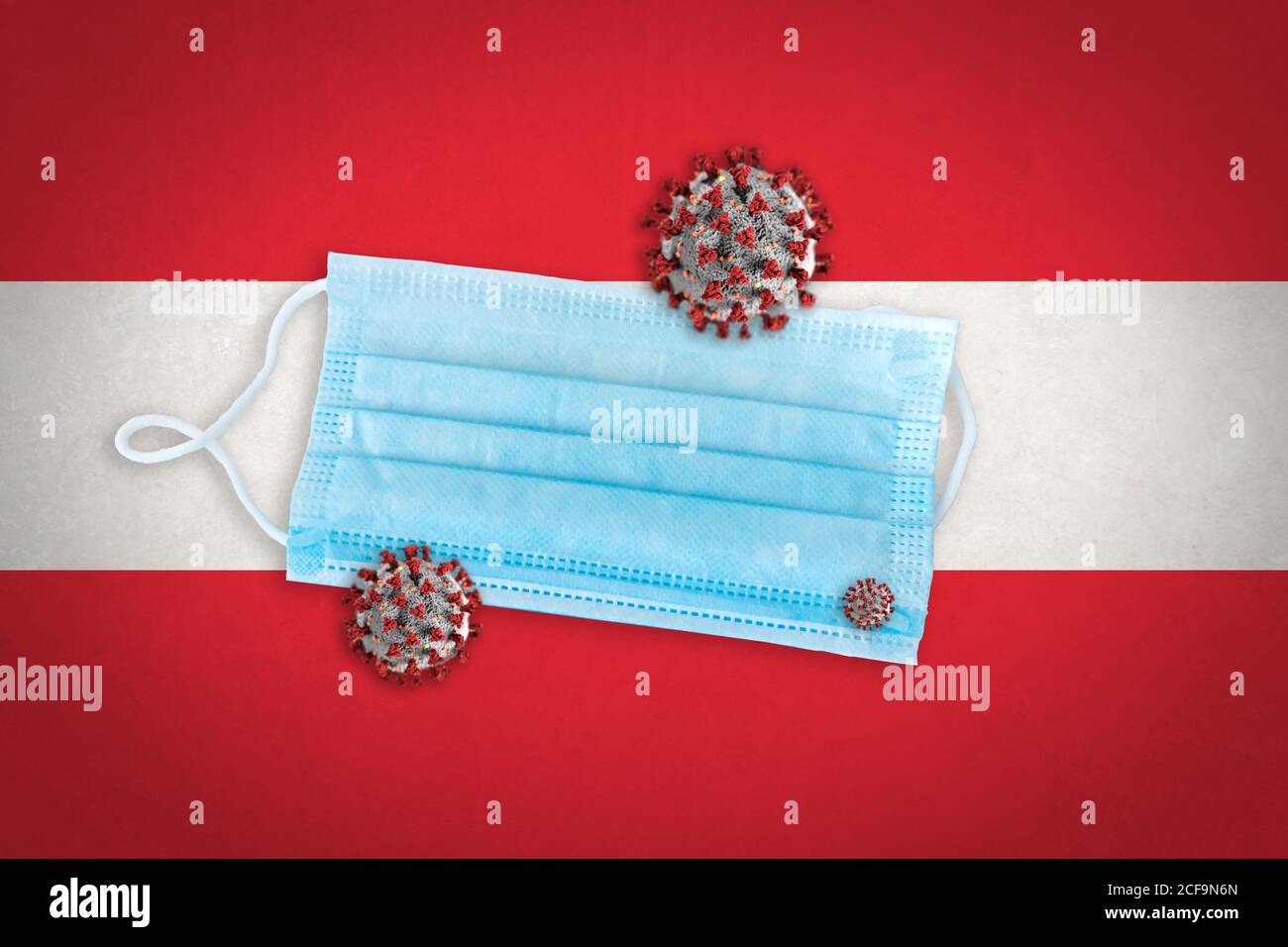 Concept of Coronavirus or Covid19 particles and surgical face mask