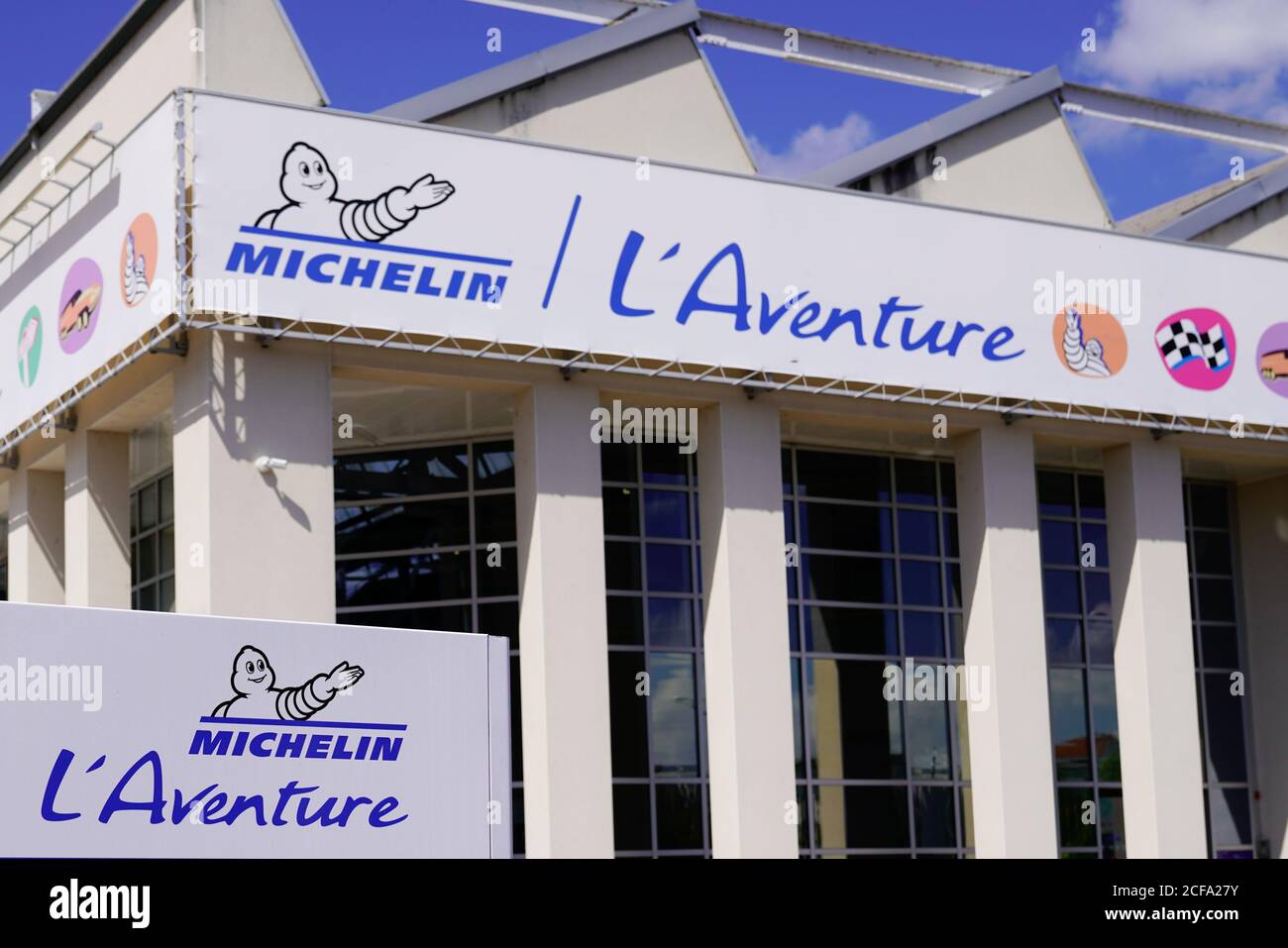 Clermont Ferrand , auvergne / France - 09 23 2019 : Michelin l'aventure bibendum logo sign and text logo on corporate museum aside factory in Clermont Stock Photo