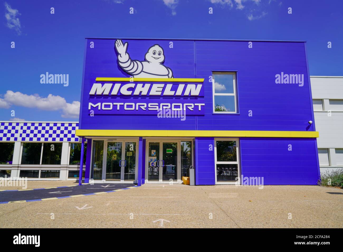 Clermont Ferrand , auvergne / France - 09 23 2019 : Michelin motorsport logo and text sign front of headquarter of tires manufacturer sport brand base Stock Photo