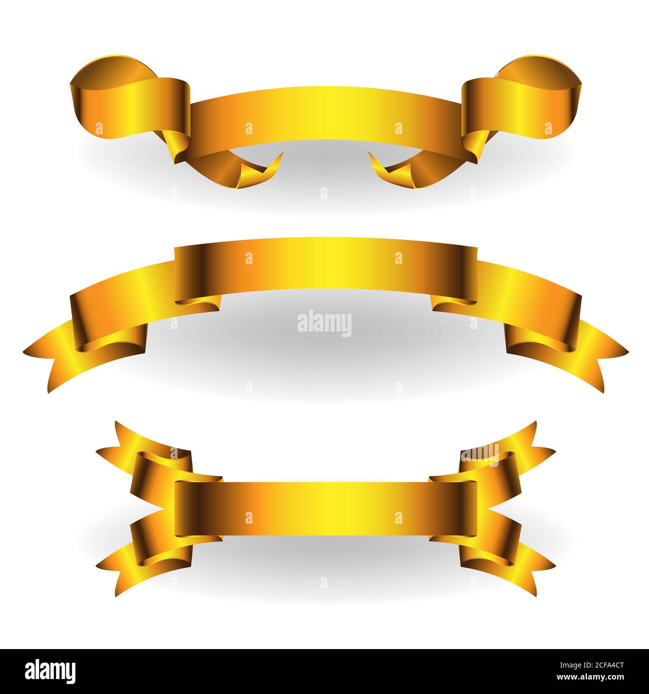 Golden ribbon tape banner flag bow classic glossy scroll vector illustration. Stock Vector
