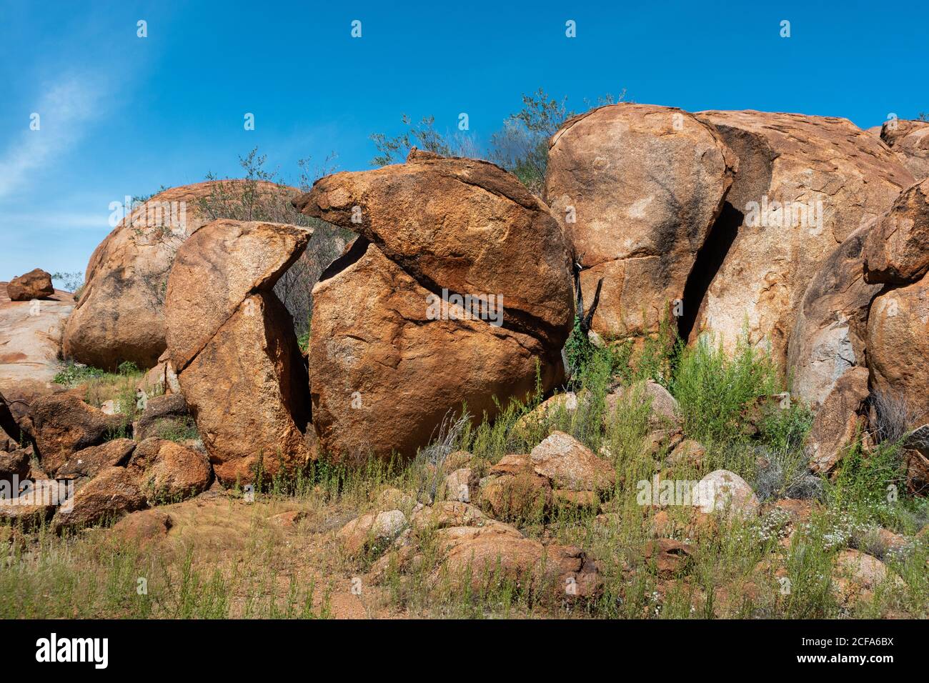 Devils Marbles, sacred aboriginal place with massive granite boulders strewn across a valley. Symbol of Australia's outback. Aboriginal name: Karlu Ka Stock Photo
