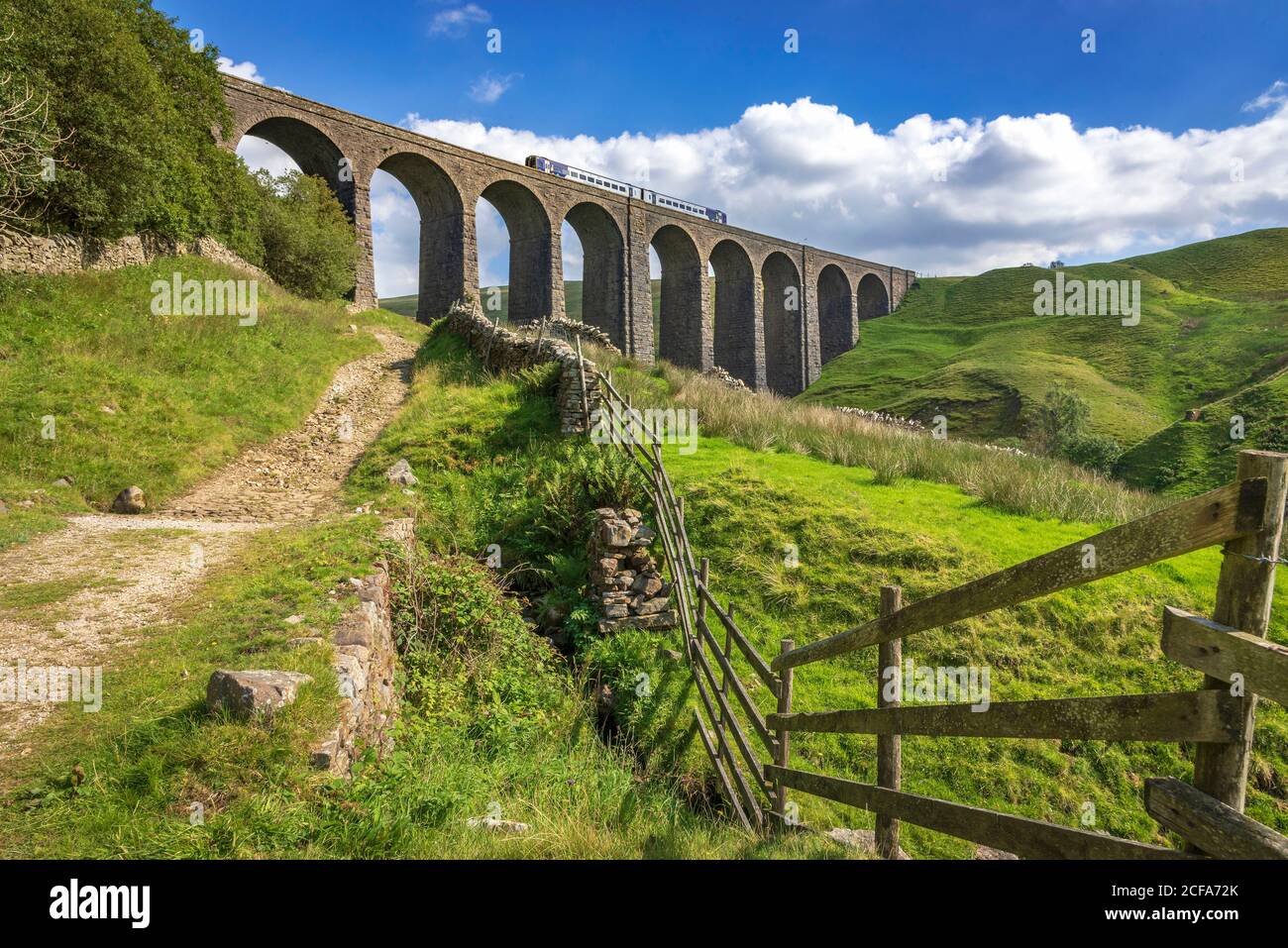 The Arten Gill railway viaduct on the Settle Carlisle railway main line above Dent Dale. Stock Photo