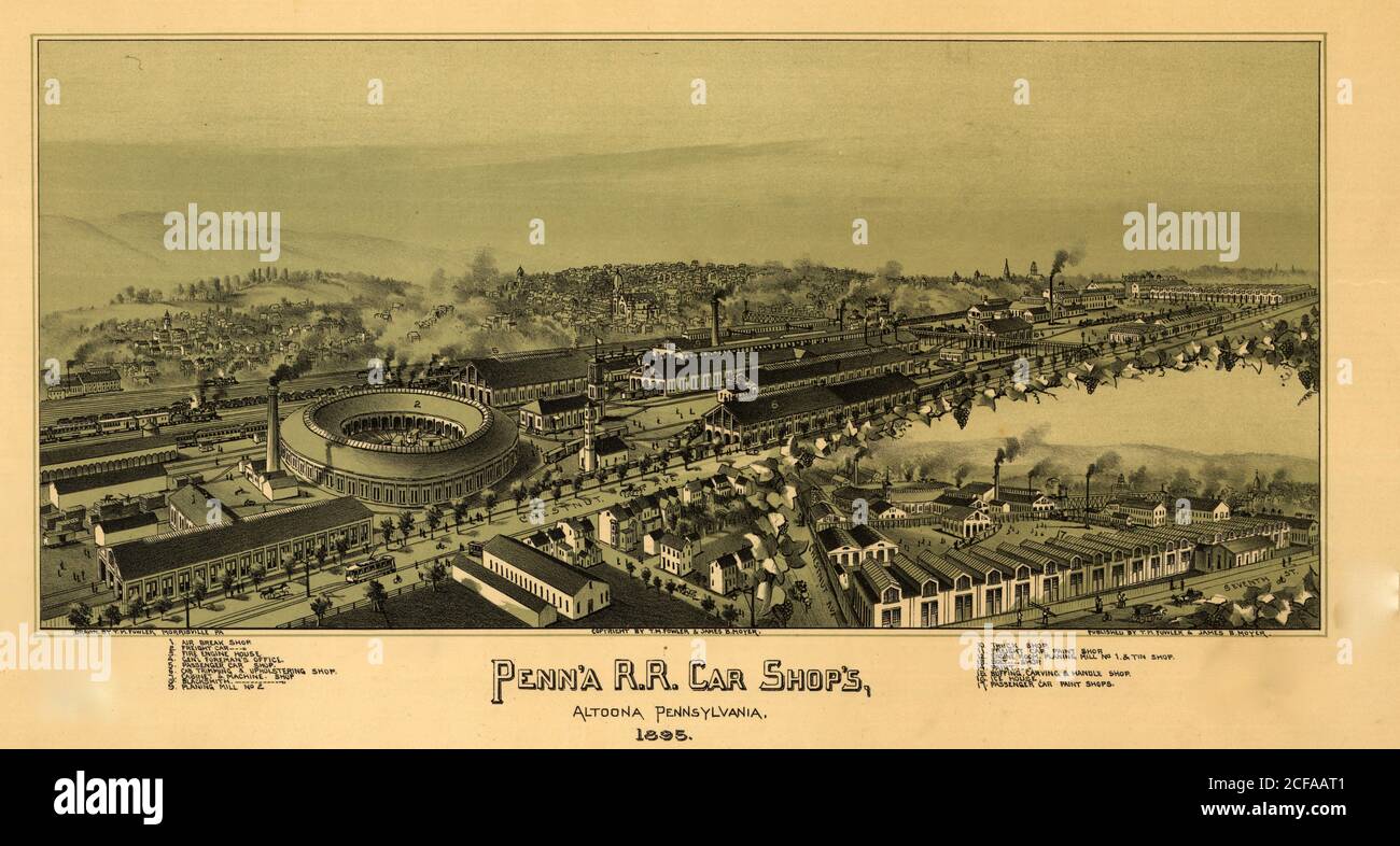 Pennsylvania Railroad Machine shops in Altoona, Pennsylvania 1895 Stock
