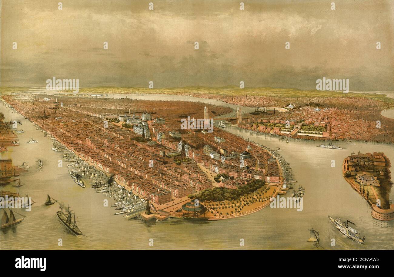 Bird's Eye View of New York and Environs - 1865