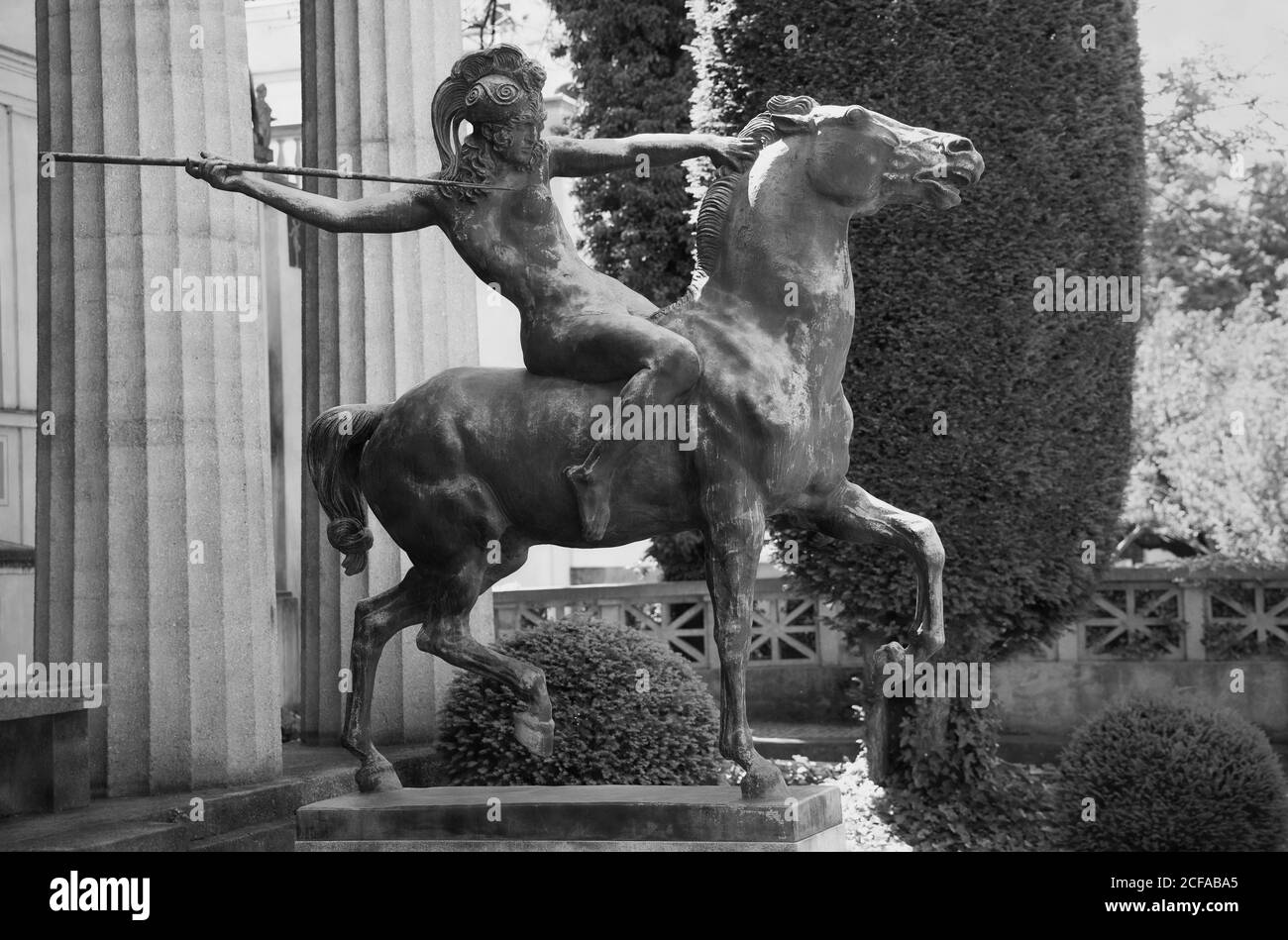 Amazone 1913-14 : Amazon on Horseback Neoclassical / Symbolism statue by Franz Von Stuck. Detail. Munich, Germany. 6200X4100 300dpi I. Stock Photo
