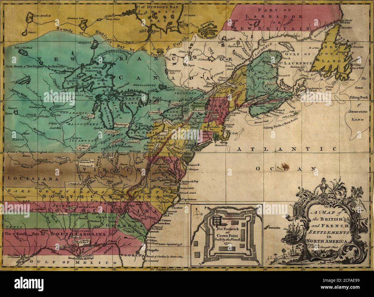 Map of British & French Settlements in America 1755 Stock Photo Alamy