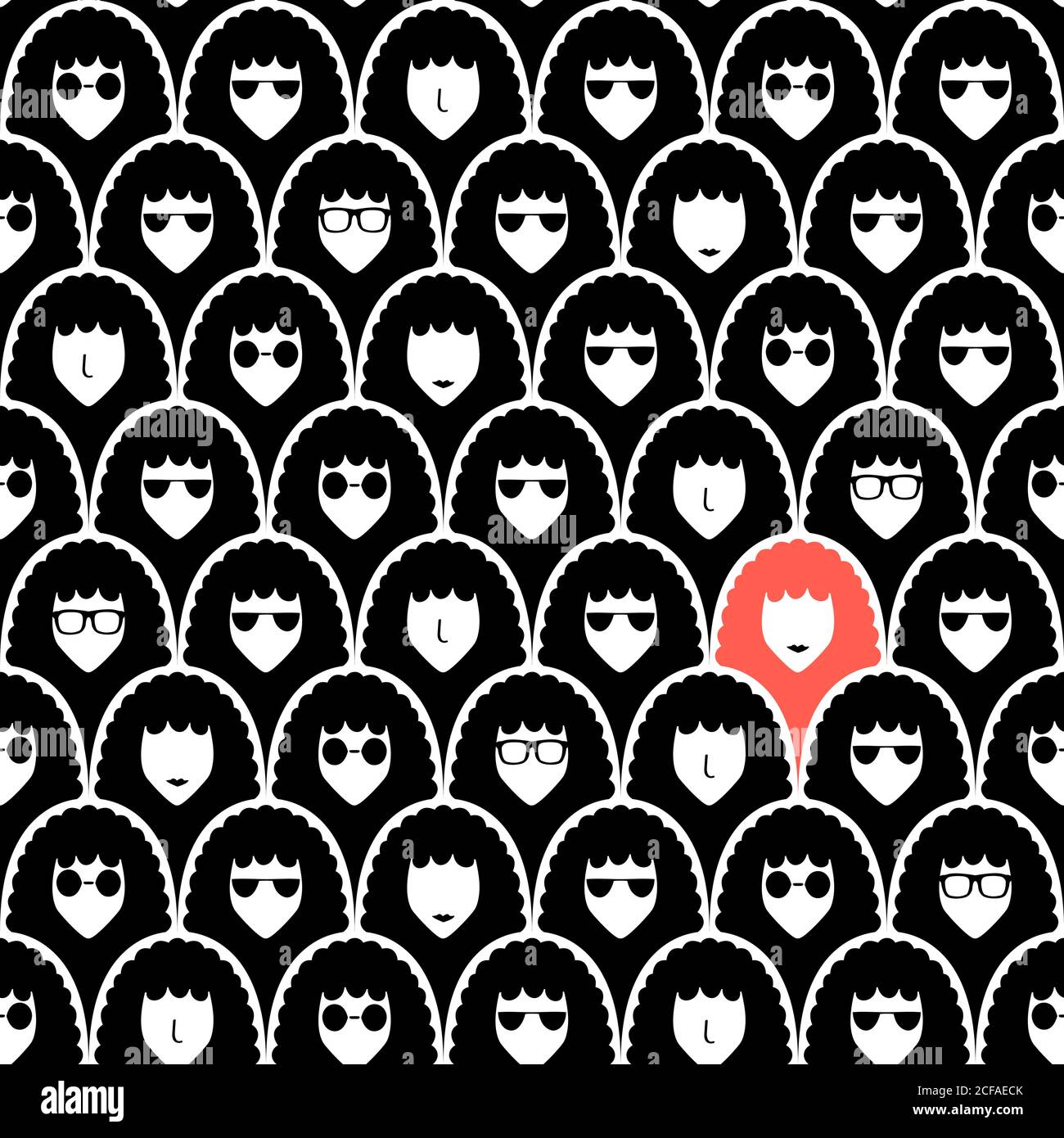 Seamless pattern with black female faces. Diversity, inclusion, equality. Stock Vector