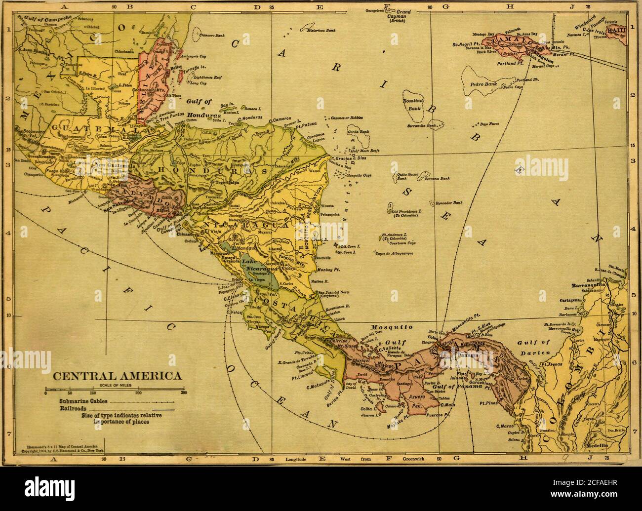 Panama, Costa Rica, Hondouras, Guatamala, Salvador, British Honduras -1904 Stock Photo