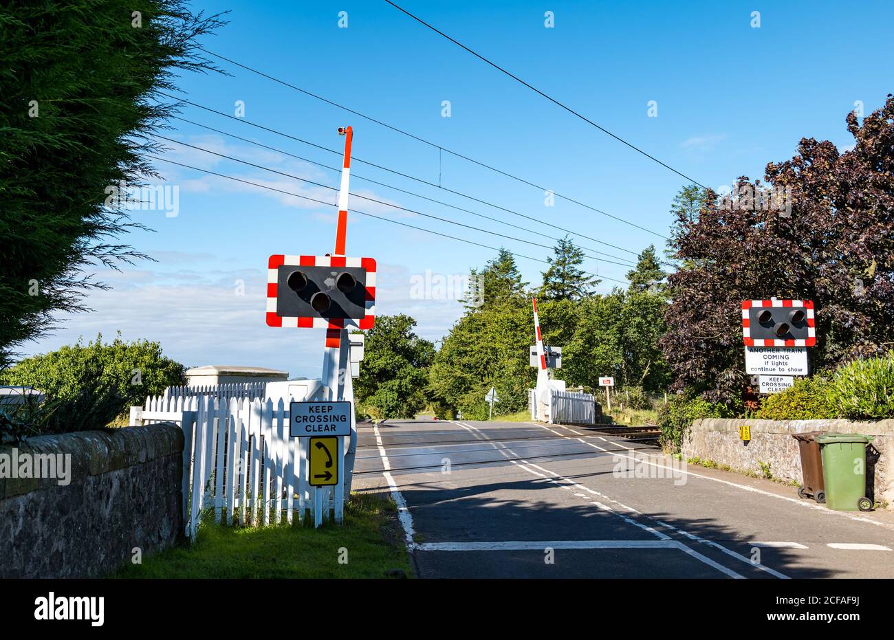 Safety barriers at East Coast mainline railway line level crossing