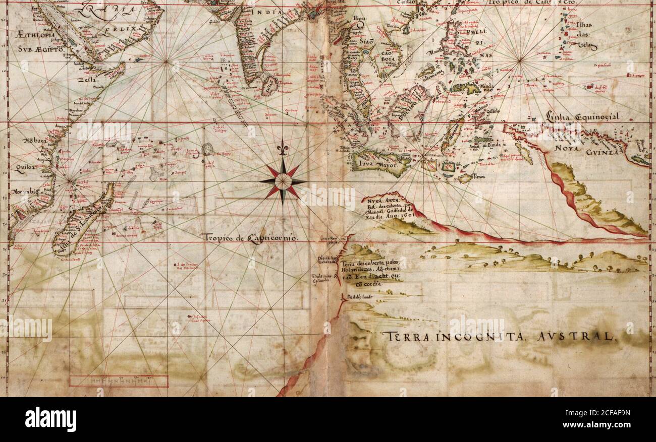 Navigational Map of the Indian Ocean - 1630 Stock Photo
