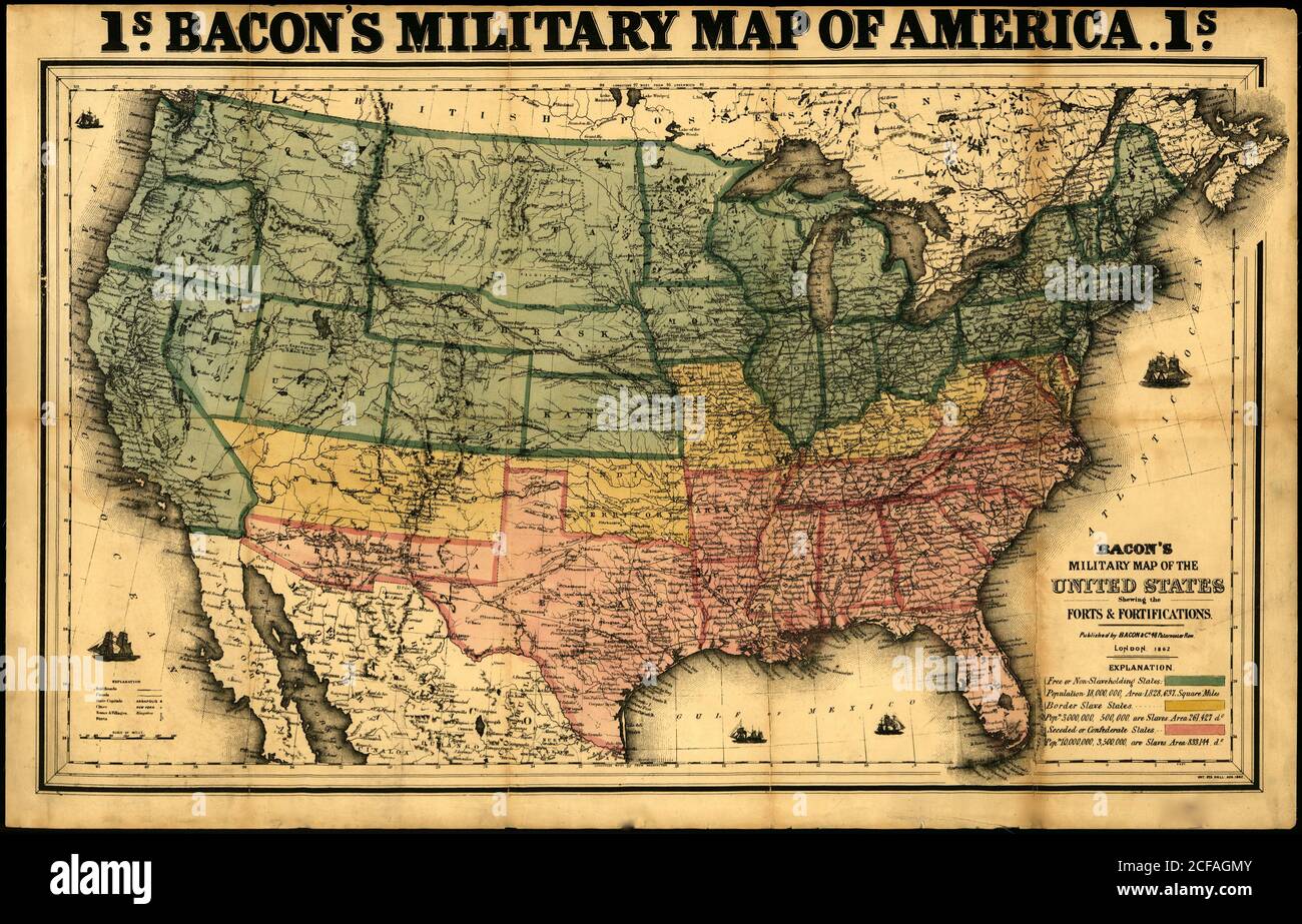 Bacon 39 s military map of the United - Bacons Military Map Of The United States Showing The Forts Fortifications 1862 2CFAGMY 