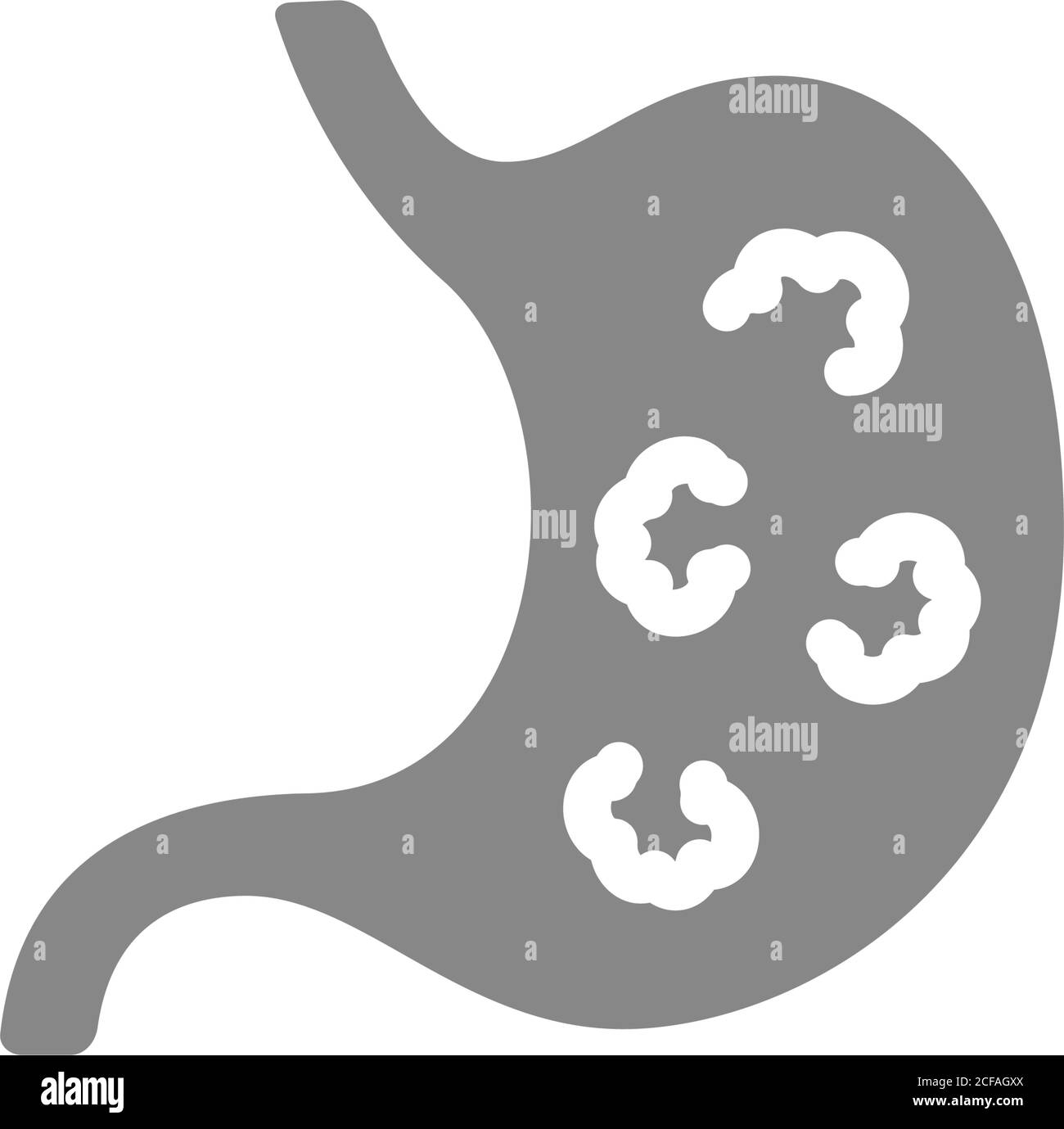 Stomach with tumors grey icon. Stomac cancer symbol Stock Vector